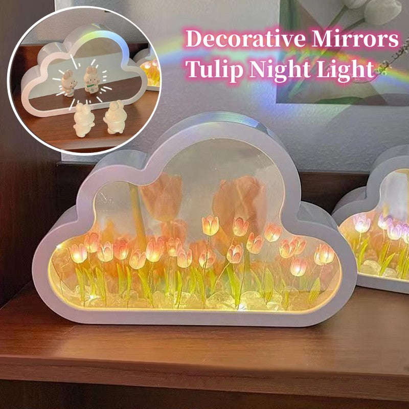 Tulip Night Lamp DIY Material Cloud Tulips Night Lamp Decorative Mirrors Photo Frame LED Table Lights Korean Creative Desk Bedroom Handmade Birthday Gifts | Orazek UK Ltd