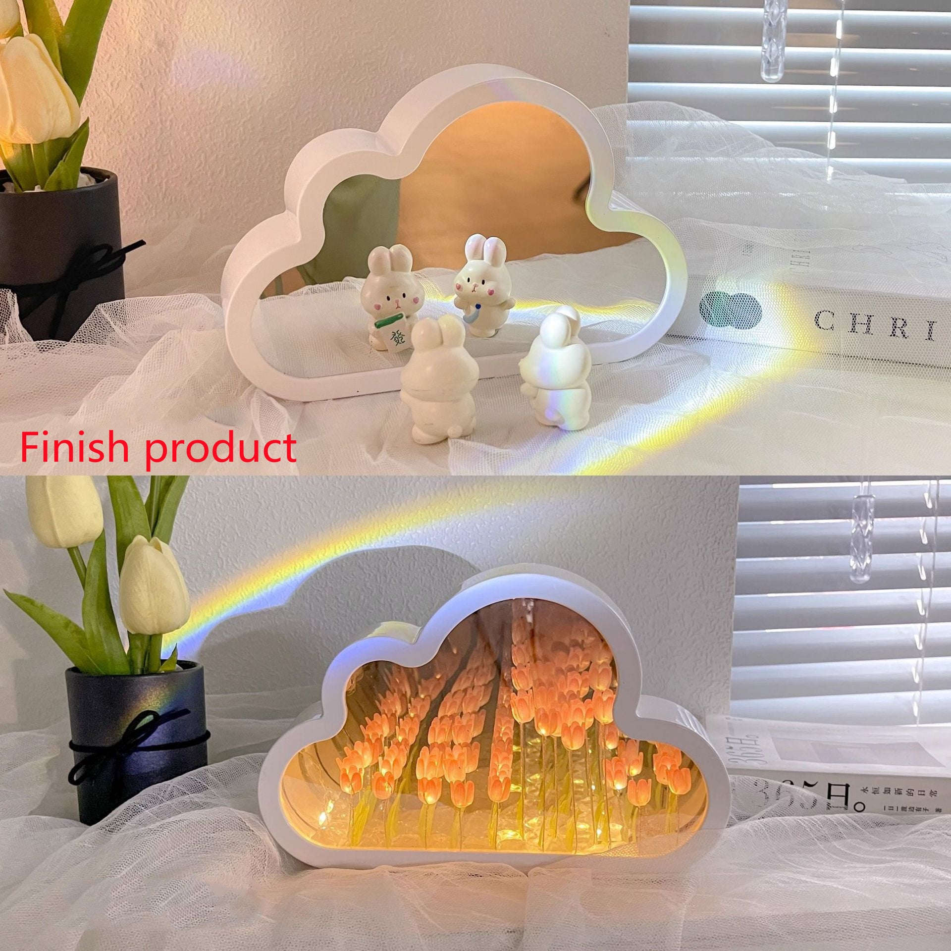 Tulip Night Lamp DIY Material Cloud Tulips Night Lamp Decorative Mirrors Photo Frame LED Table Lights Korean Creative Desk Bedroom Handmade Birthday Gifts | Orazek UK Ltd