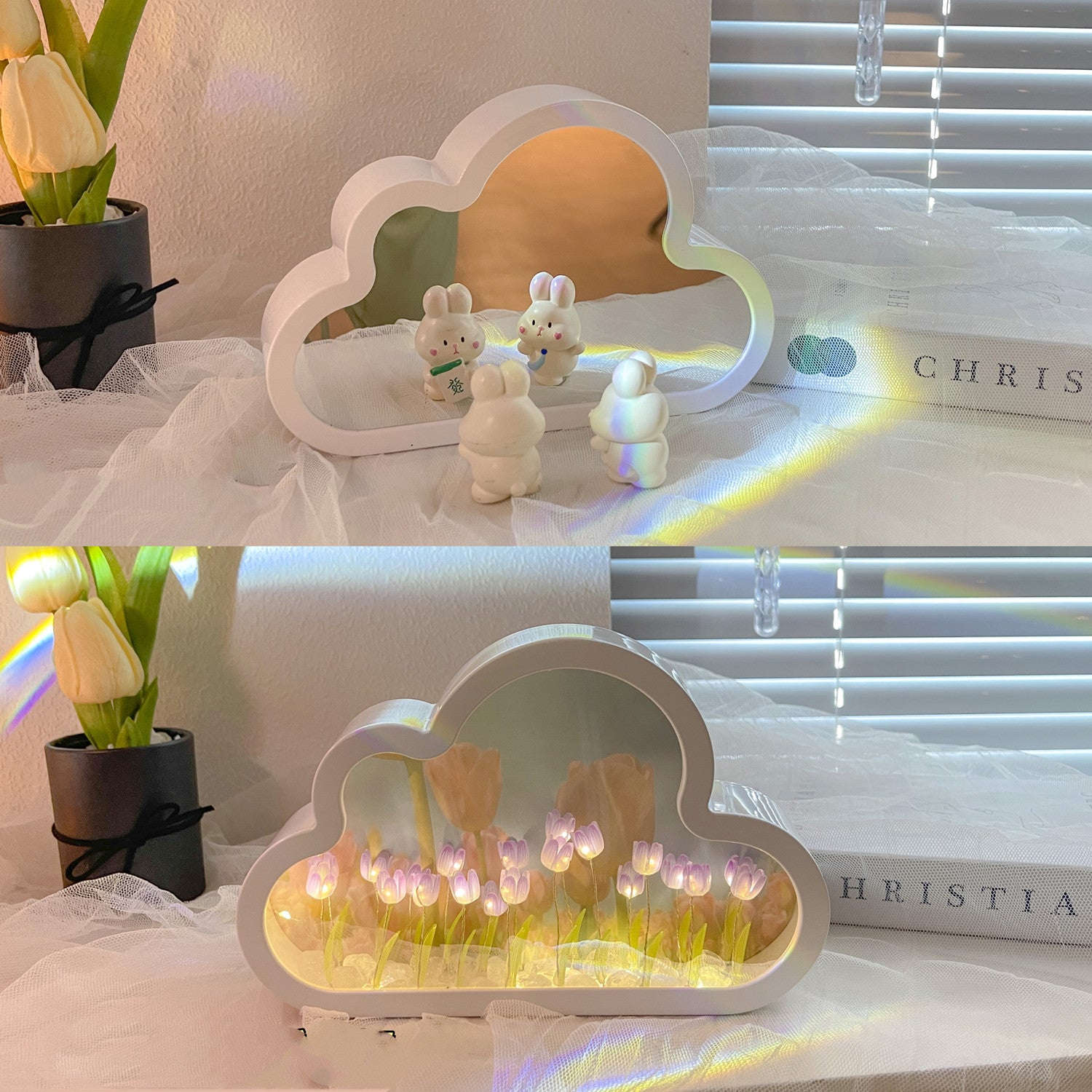 Tulip Night Lamp DIY Material Cloud Tulips Night Lamp Decorative Mirrors Photo Frame LED Table Lights Korean Creative Desk Bedroom Handmade Birthday Gifts | Orazek UK Ltd