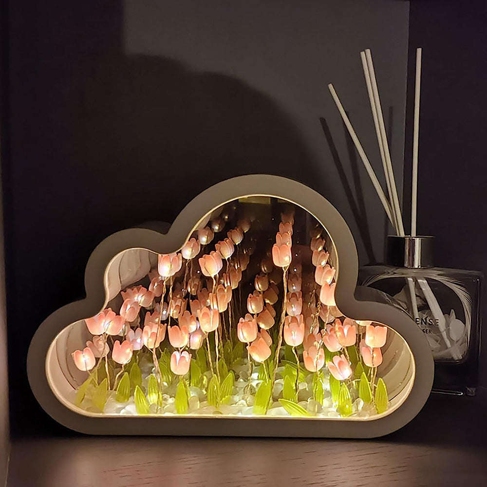 Tulip Night Lamp DIY Material Cloud Tulips Night Lamp Decorative Mirrors Photo Frame LED Table Lights Korean Creative Desk Bedroom Handmade Birthday Gifts | Orazek UK Ltd