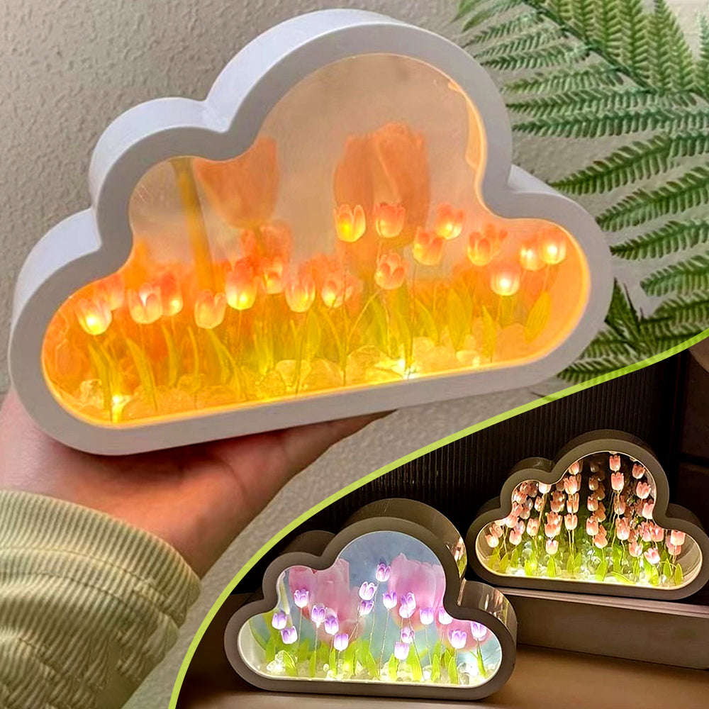 Tulip Night Lamp DIY Material Cloud Tulips Night Lamp Decorative Mirrors Photo Frame LED Table Lights Korean Creative Desk Bedroom Handmade Birthday Gifts | Orazek UK Ltd
