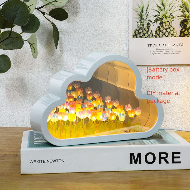 Tulip Night Lamp DIY Material Cloud Tulips Night Lamp Decorative Mirrors Photo Frame LED Table Lights Korean Creative Desk Bedroom Handmade Birthday Gifts Orazek UK Ltd