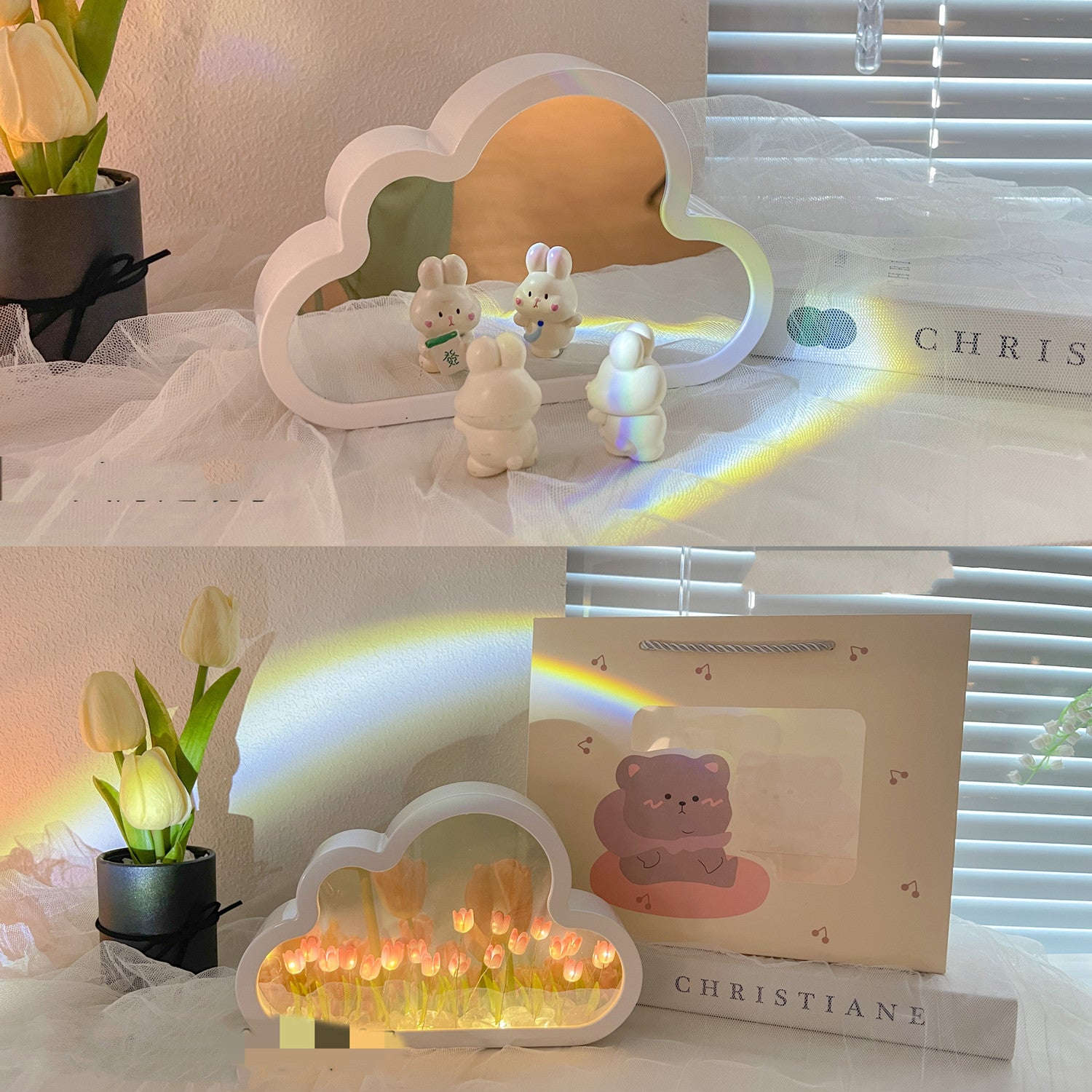 Tulip Night Lamp DIY Material Cloud Tulips Night Lamp Decorative Mirrors Photo Frame LED Table Lights Korean Creative Desk Bedroom Handmade Birthday Gifts Orazek UK Ltd