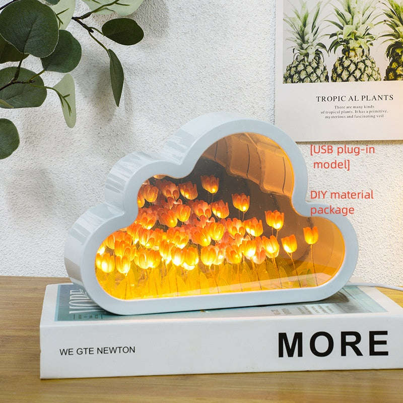 Tulip Night Lamp DIY Material Cloud Tulips Night Lamp Decorative Mirrors Photo Frame LED Table Lights Korean Creative Desk Bedroom Handmade Birthday Gifts Orazek UK Ltd