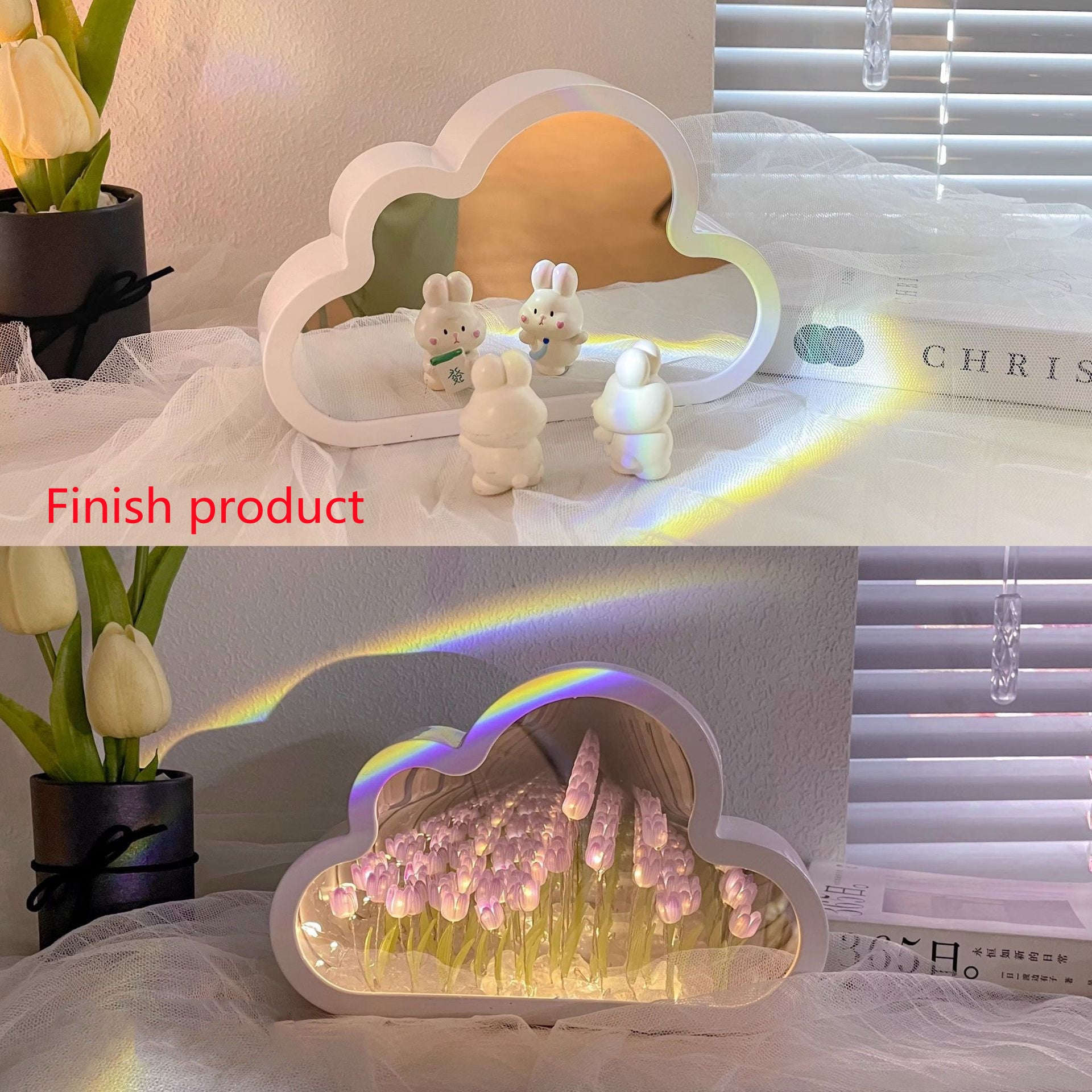 Tulip Night Lamp DIY Material Cloud Tulips Night Lamp Decorative Mirrors Photo Frame LED Table Lights Korean Creative Desk Bedroom Handmade Birthday Gifts Orazek UK Ltd