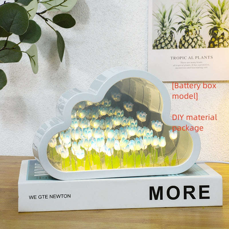 Tulip Night Lamp DIY Material Cloud Tulips Night Lamp Decorative Mirrors Photo Frame LED Table Lights Korean Creative Desk Bedroom Handmade Birthday Gifts Orazek UK Ltd