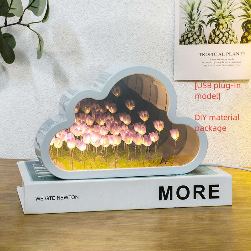 Tulip Night Lamp DIY Material Cloud Tulips Night Lamp Decorative Mirrors Photo Frame LED Table Lights Korean Creative Desk Bedroom Handmade Birthday Gifts Orazek UK Ltd