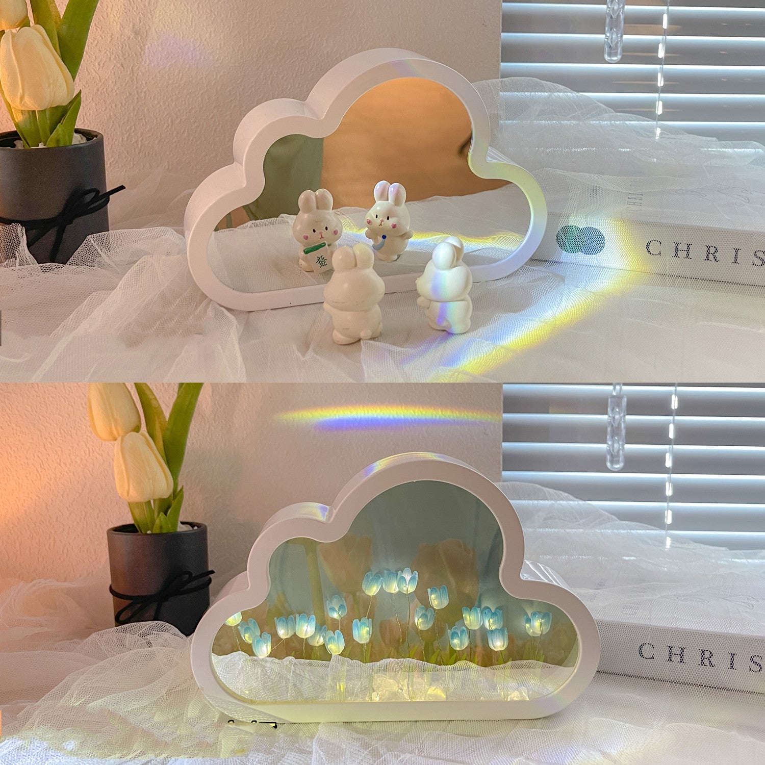 Tulip Night Lamp DIY Material Cloud Tulips Night Lamp Decorative Mirrors Photo Frame LED Table Lights Korean Creative Desk Bedroom Handmade Birthday Gifts Orazek UK Ltd