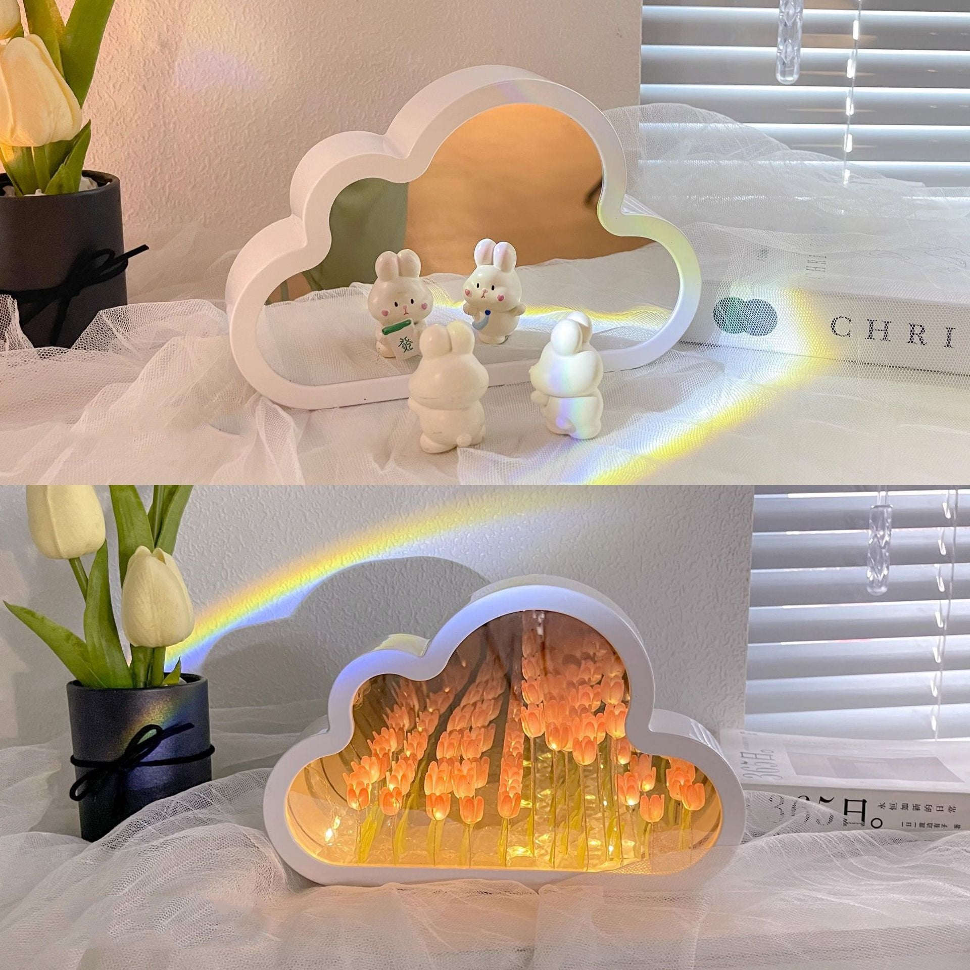 Tulip Night Lamp DIY Material Cloud Tulips Night Lamp Decorative Mirrors Photo Frame LED Table Lights Korean Creative Desk Bedroom Handmade Birthday Gifts Orazek UK Ltd