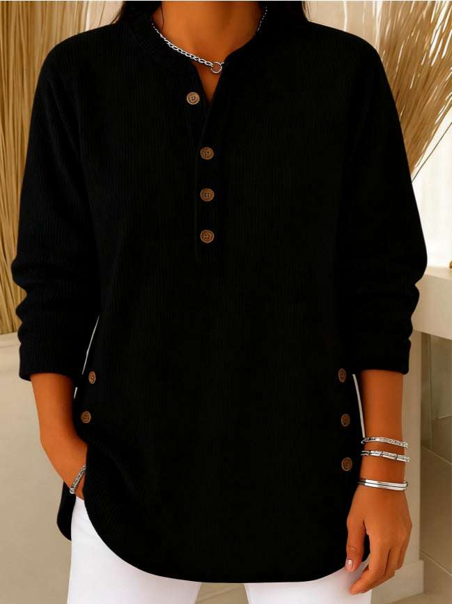 V-neck Buttons Sweater Fashion Casual Solid Color Long-sleeved Tops Women's Blouse T-shirt Clothing Orazek UK Ltd