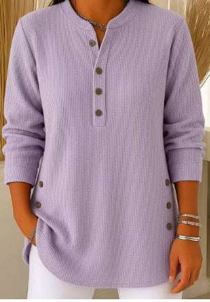 V-neck Buttons Sweater Fashion Casual Solid Color Long-sleeved Tops Women's Blouse T-shirt Clothing Orazek UK Ltd
