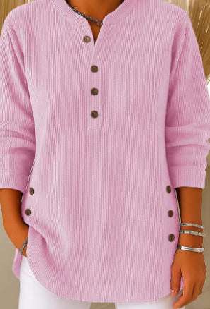 V-neck Buttons Sweater Fashion Casual Solid Color Long-sleeved Tops Women's Blouse T-shirt Clothing Orazek UK Ltd