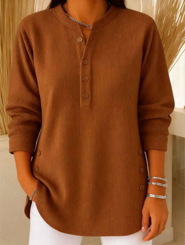V-neck Buttons Sweater Fashion Casual Solid Color Long-sleeved Tops Women's Blouse T-shirt Clothing Orazek UK Ltd