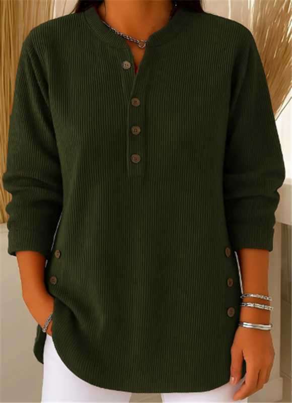 V-neck Buttons Sweater Fashion Casual Solid Color Long-sleeved Tops Women's Blouse T-shirt Clothing Orazek UK Ltd