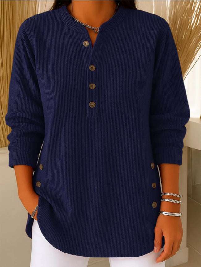 V-neck Buttons Sweater Fashion Casual Solid Color Long-sleeved Tops Women's Blouse T-shirt Clothing Orazek UK Ltd
