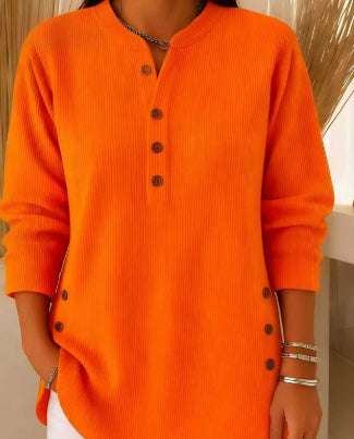 V-neck Buttons Sweater Fashion Casual Solid Color Long-sleeved Tops Women's Blouse T-shirt Clothing Orazek UK Ltd