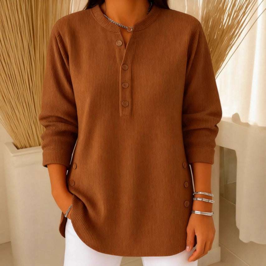 V-neck Buttons Sweater Fashion Casual Solid Color Long-sleeved Tops Women's Blouse T-shirt Clothing Orazek UK Ltd