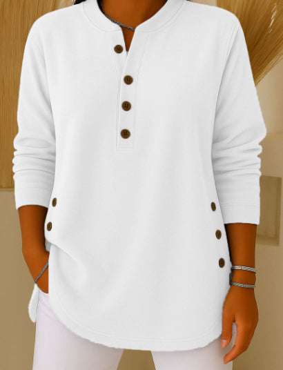 V-neck Buttons Sweater Fashion Casual Solid Color Long-sleeved Tops Women's Blouse T-shirt Clothing Orazek UK Ltd