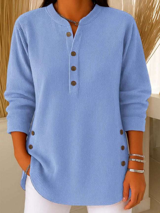 V-neck Buttons Sweater Fashion Casual Solid Color Long-sleeved Tops Women's Blouse T-shirt Clothing | Orazek UK Ltd