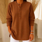V-neck Buttons Sweater Fashion Casual Solid Color Long-sleeved Tops Women's Blouse T-shirt Clothing | Orazek UK Ltd