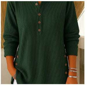 V-neck Buttons Sweater Fashion Casual Solid Color Long-sleeved Tops Women's Blouse T-shirt Clothing | Orazek UK Ltd