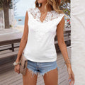 V-Neck Lace-trimmed Patchwork Sleeveless Pullover T-Shirt For Women | Orazek UK Ltd