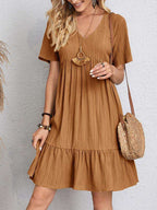 V-neck Short Sleeve Dress Summer Fashion Casual Loose Ruffled Dresses Beach Clothing Women Orazek UK Ltd