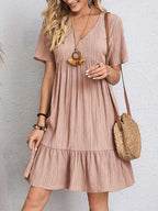 V-neck Short Sleeve Dress Summer Fashion Casual Loose Ruffled Dresses Beach Clothing Women Orazek UK Ltd