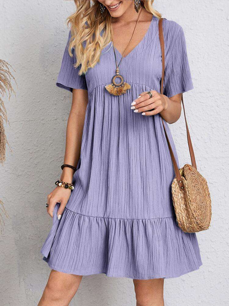 V-neck Short Sleeve Dress Summer Fashion Casual Loose Ruffled Dresses Beach Clothing Women Orazek UK Ltd