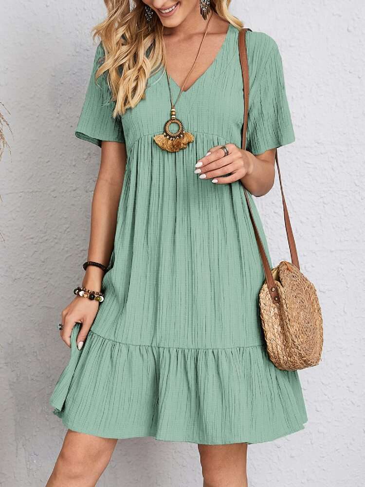 V-neck Short Sleeve Dress Summer Fashion Casual Loose Ruffled Dresses Beach Clothing Women Orazek UK Ltd