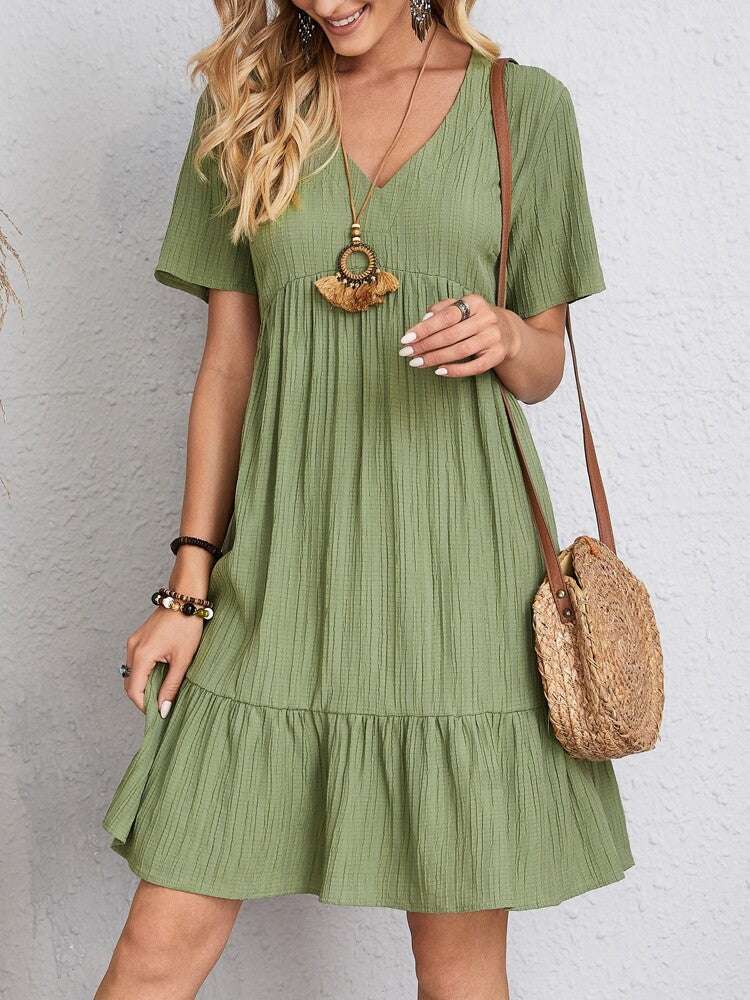 V-neck Short Sleeve Dress Summer Fashion Casual Loose Ruffled Dresses Beach Clothing Women Orazek UK Ltd