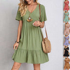 V-neck Short Sleeve Dress Summer Fashion Casual Loose Ruffled Dresses Beach Clothing Women Orazek UK Ltd
