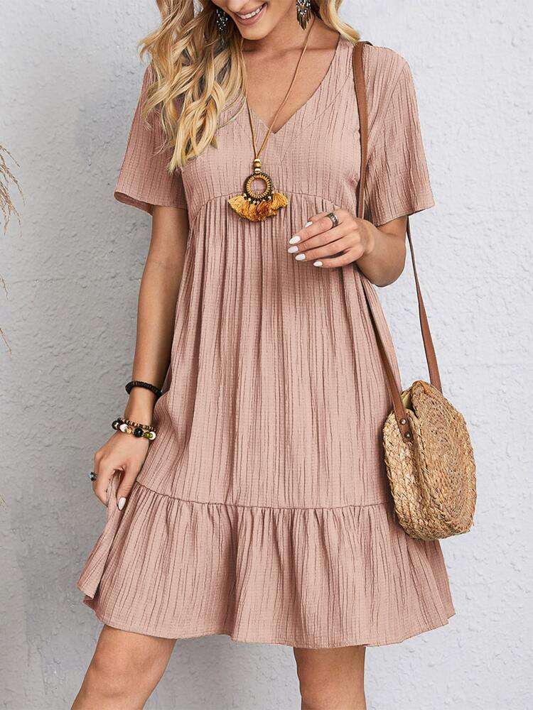 V-neck Short Sleeve Dress Summer Fashion Casual Loose Ruffled Dresses Beach Clothing Women Orazek UK Ltd