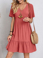 V-neck Short Sleeve Dress Summer Fashion Casual Loose Ruffled Dresses Beach Clothing Women Orazek UK Ltd