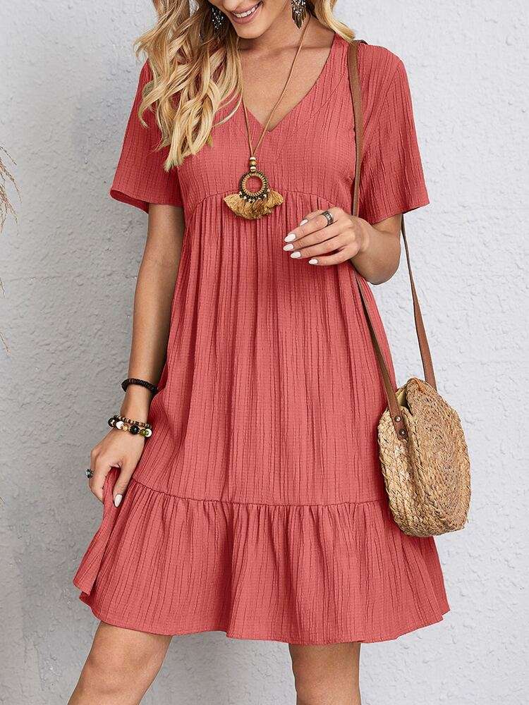 V-neck Short Sleeve Dress Summer Fashion Casual Loose Ruffled Dresses Beach Clothing Women Orazek UK Ltd