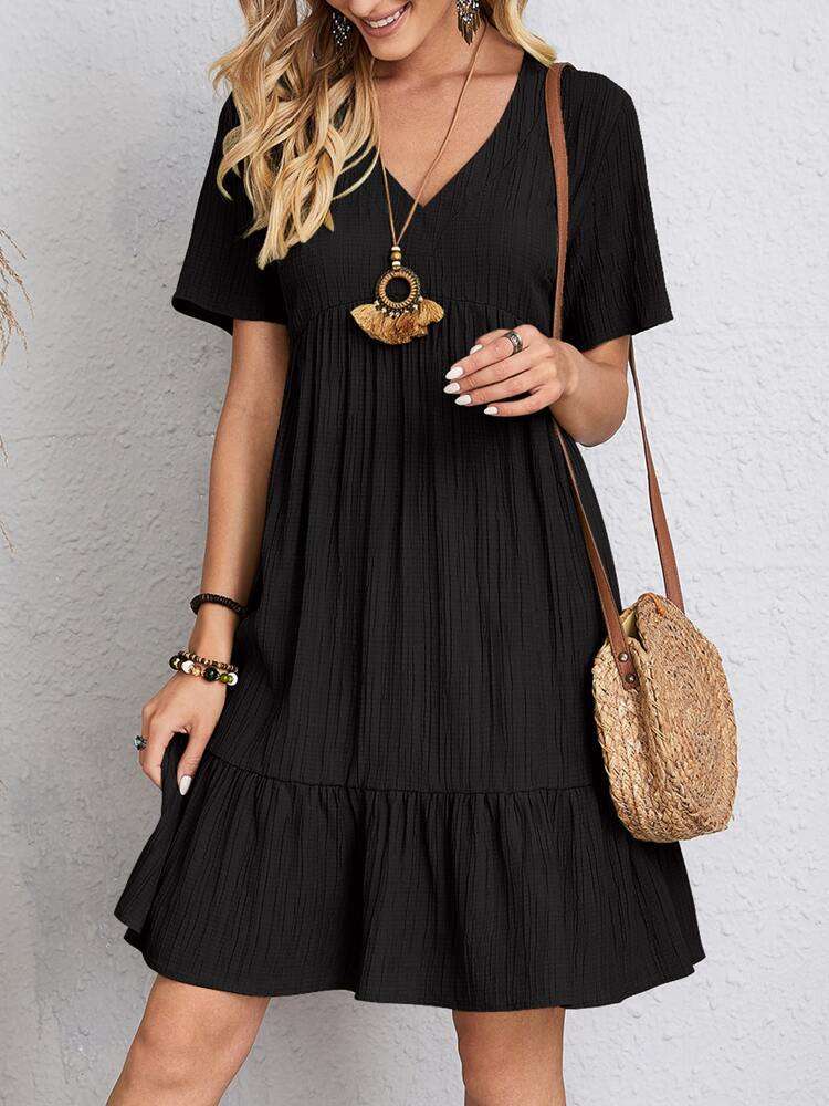 V-neck Short Sleeve Dress Summer Fashion Casual Loose Ruffled Dresses Beach Clothing Women Orazek UK Ltd