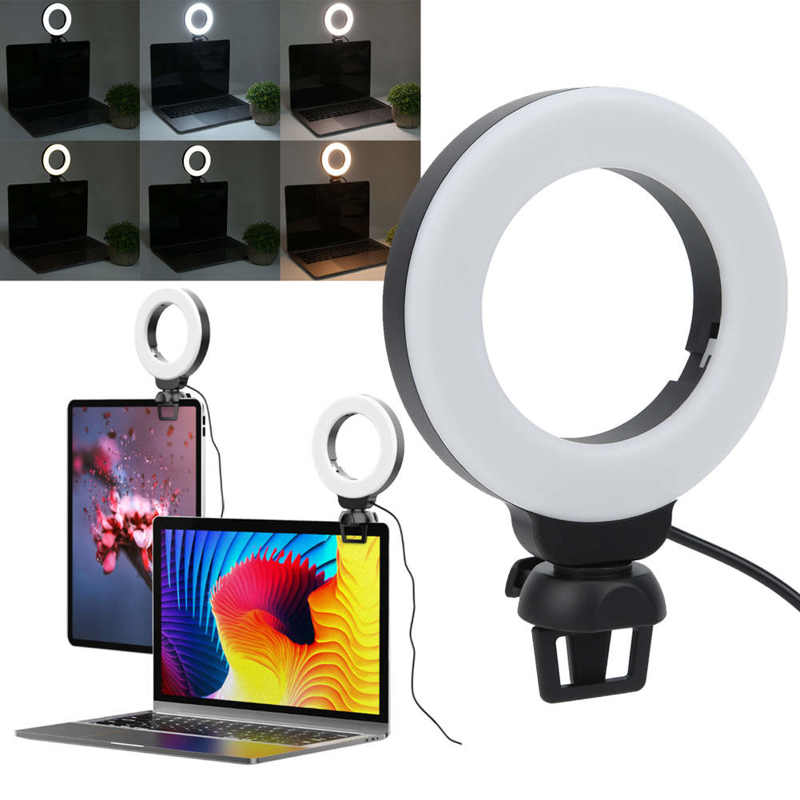 Video Conference 4 Inch Fill Light Computer Live Photography Light LED Selfie Light USB Powered Round Camera Lamp Dimmable LED Ring Light With Phone Holder | Orazek UK Ltd