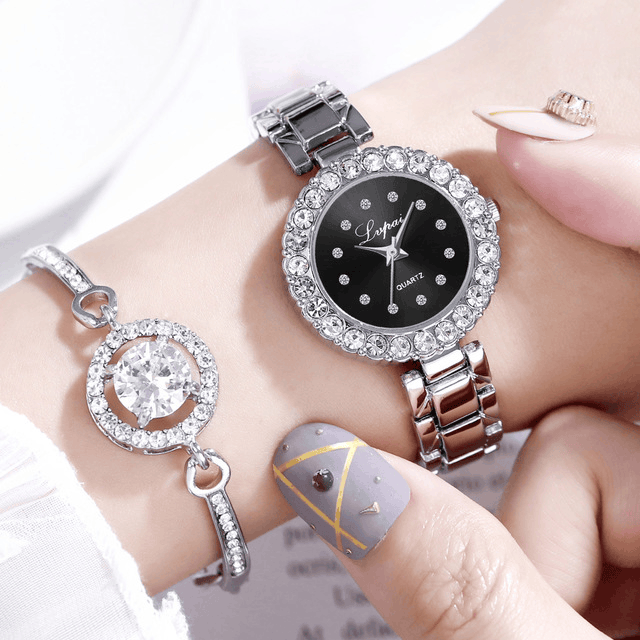 Watches-Set Bangle Clock Bracelet Wrist-Watch Quartz Women Fashion Ladies Brand Luxury | Orazek UK Ltd