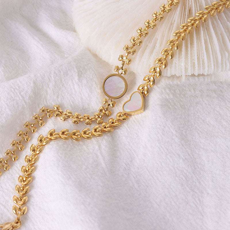 White Sea Shell Peach Heart-shaped Chain Bracelet Jewelry Orazek UK Ltd