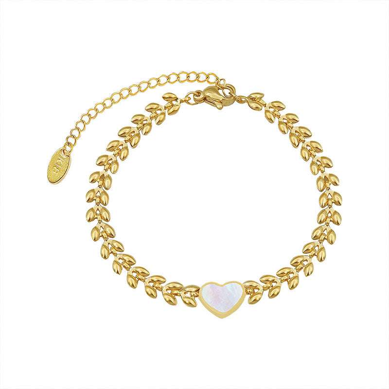 White Sea Shell Peach Heart-shaped Chain Bracelet Jewelry Orazek UK Ltd