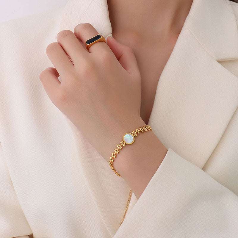 White Sea Shell Peach Heart-shaped Chain Bracelet Jewelry Orazek UK Ltd