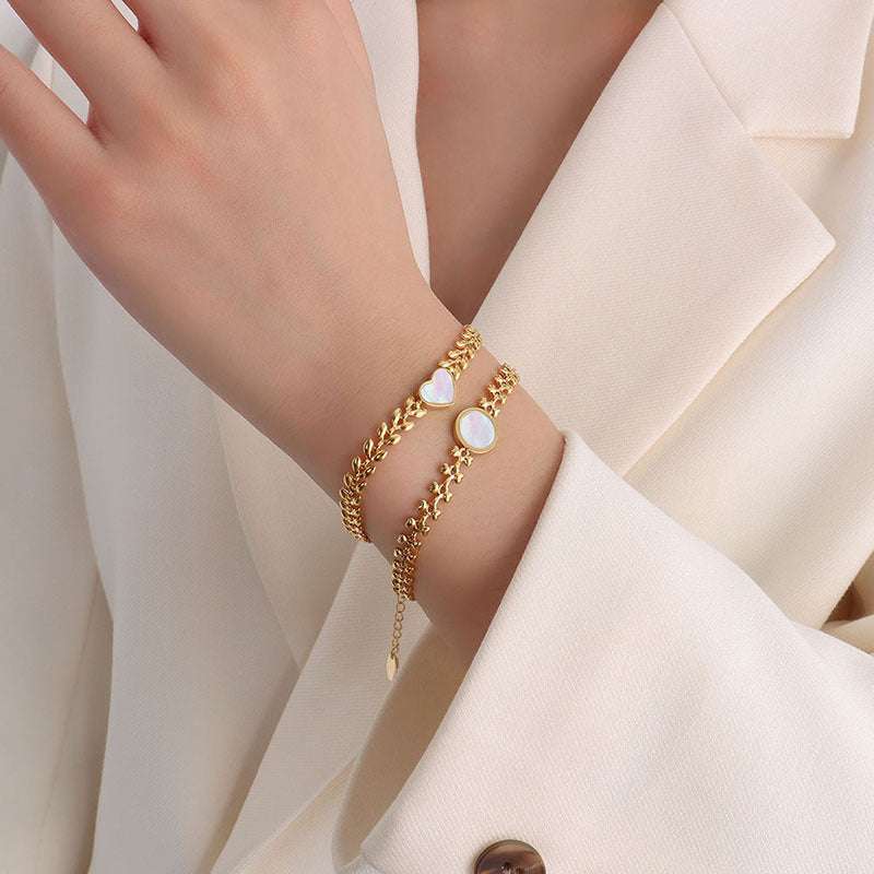 White Sea Shell Peach Heart-shaped Chain Bracelet Jewelry Orazek UK Ltd
