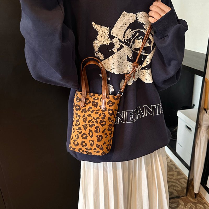 Women's Crossbody Bag Autumn And Winter Retro Leopard Print Shoulder Bag Anime New Versatile Suede Phone Bag | Orazek UK Ltd