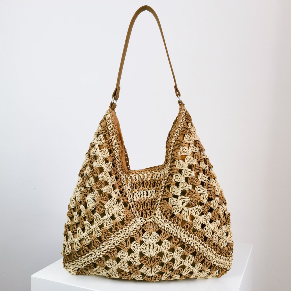 Women's Fashion Handmade Straw Woven Hollow Contrast Color Weave Shoulder Bag | Orazek UK Ltd