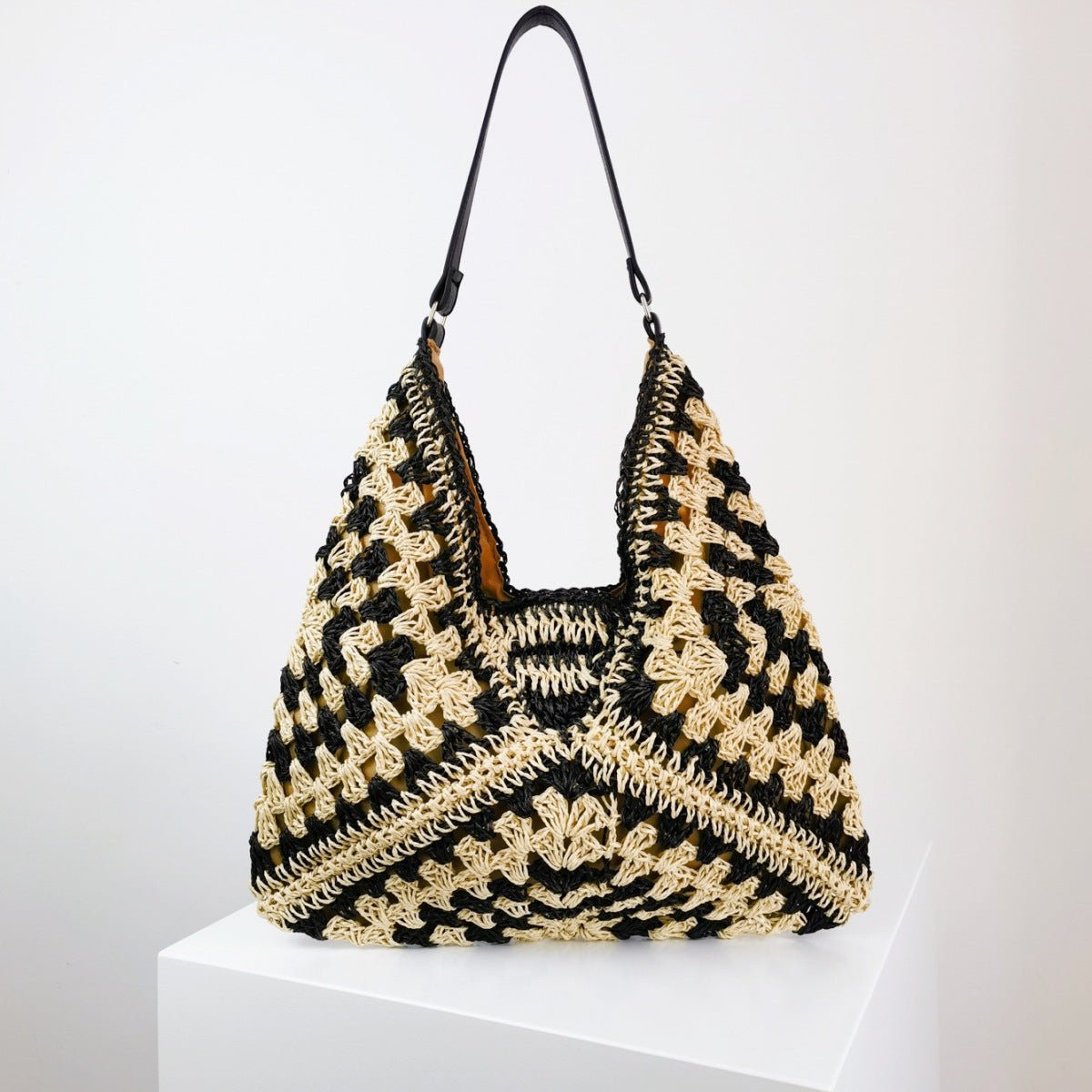 Women's Fashion Handmade Straw Woven Hollow Contrast Color Weave Shoulder Bag | Orazek UK Ltd