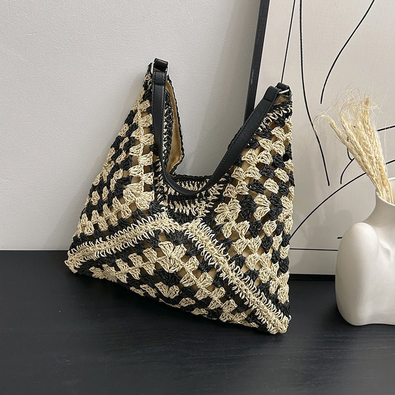 Women's Fashion Handmade Straw Woven Hollow Contrast Color Weave Shoulder Bag | Orazek UK Ltd