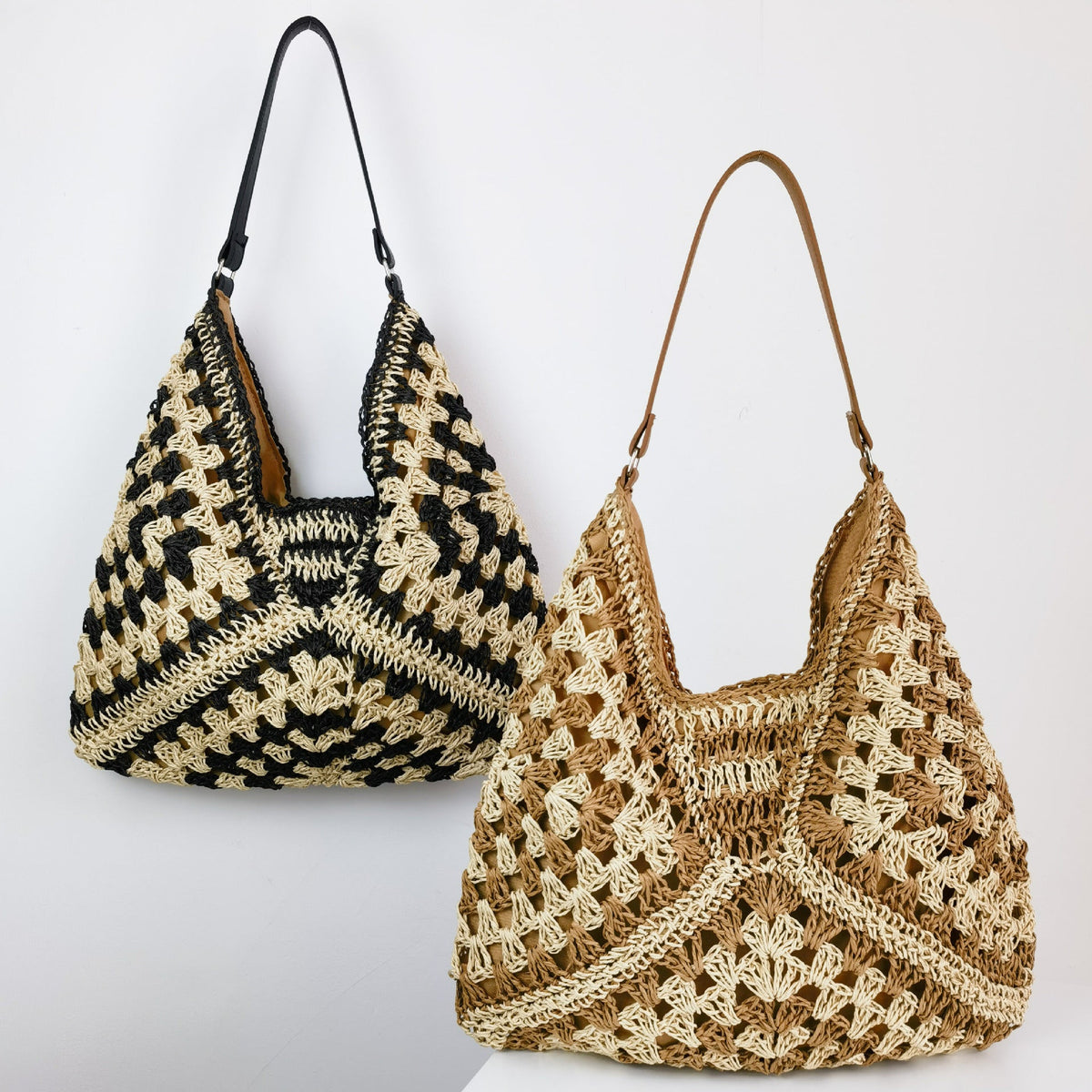 Women's Fashion Handmade Straw Woven Hollow Contrast Color Weave Shoulder Bag | Orazek UK Ltd