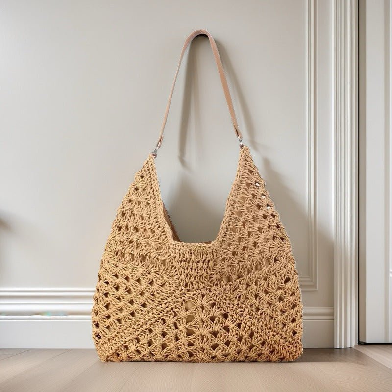 Women's Fashion Handmade Straw Woven Hollow Contrast Color Weave Shoulder Bag | Orazek UK Ltd