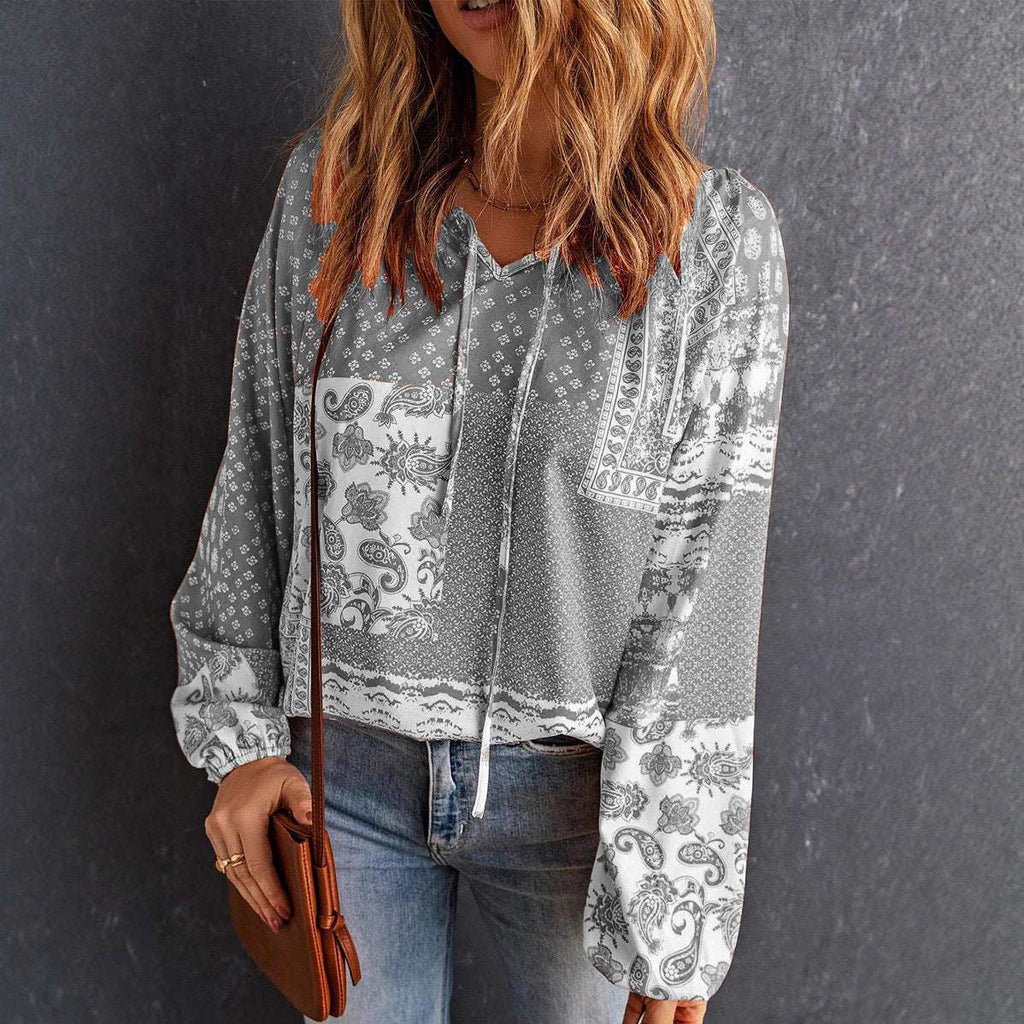 Women's Long-sleeved Printed Ethnic Blouse T-shirt Shirt | Orazek UK Ltd