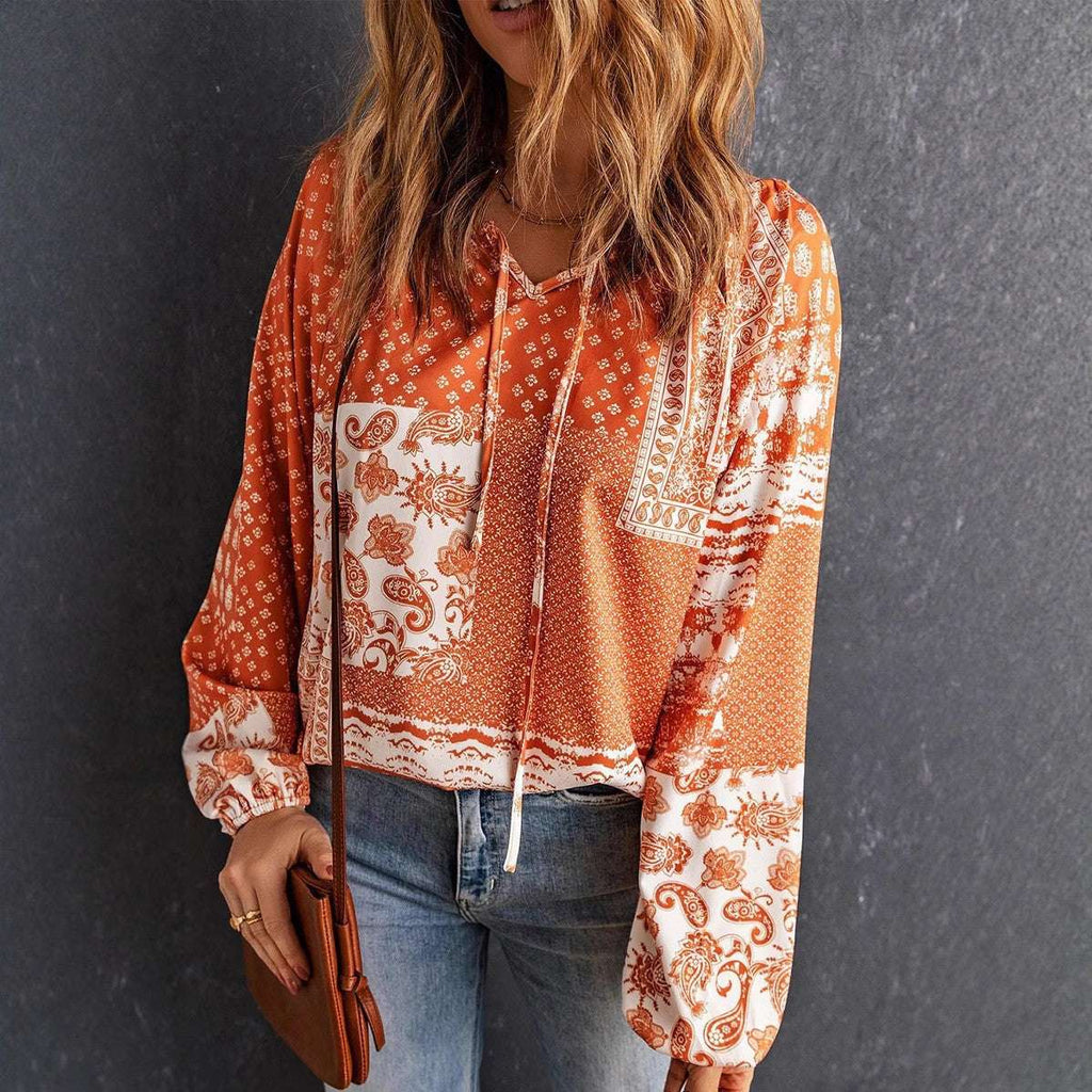 Women's Long-sleeved Printed Ethnic Blouse T-shirt Shirt | Orazek UK Ltd